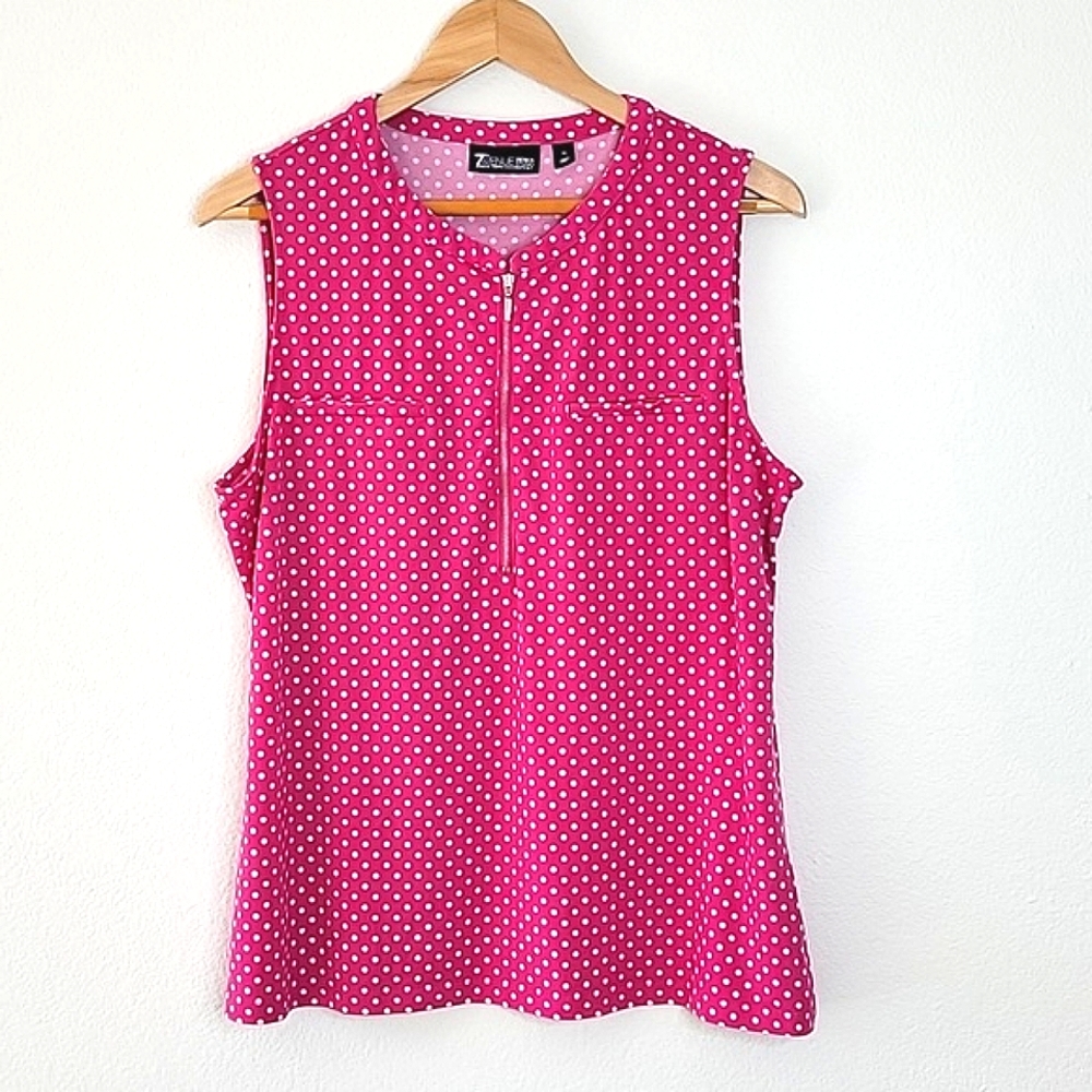 New York & Company Hot Pink Polka Dot Sleeveless Zip-Front Blouse